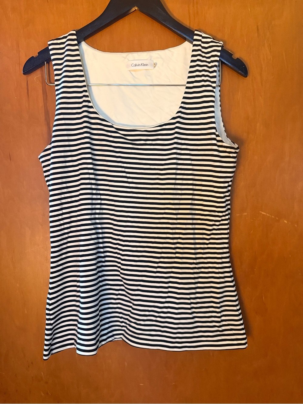Calvin Klein Black & White Striped Scoop Neck Tank